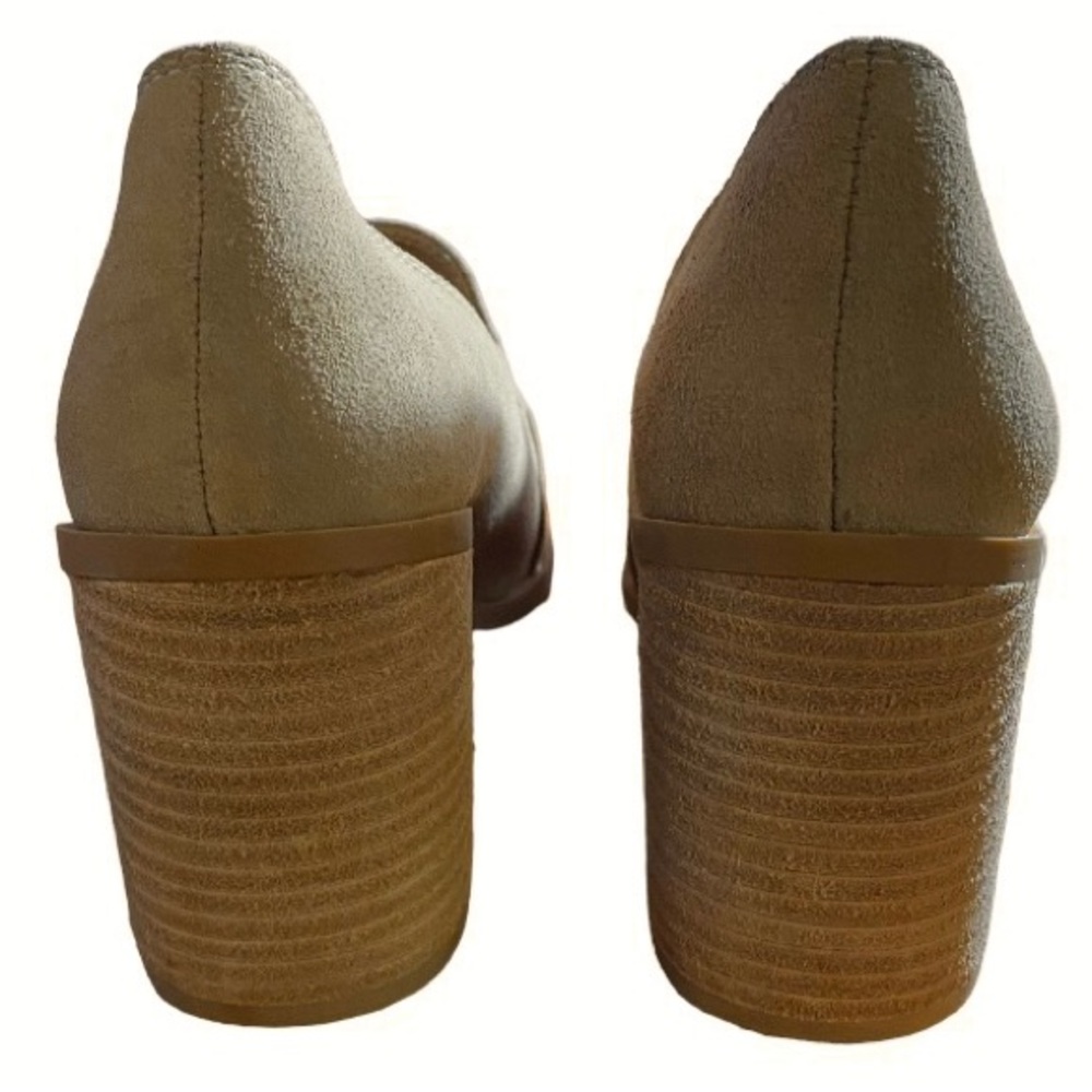 Joie Heeled Loafers Suede Square Toe Block Heel Tan Cushion Insole Womens Size 8 - Picture 9 of 13